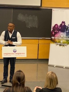 It is a great honour to be back at #Congress23 this year, represented by <a href="/PierreNormand10/">Pierre Normand</a> who is attending the <a href="/SSHRC_CRSH/">SSHRC</a>  Storytellers Challenge today with MC Stefan Keyes.