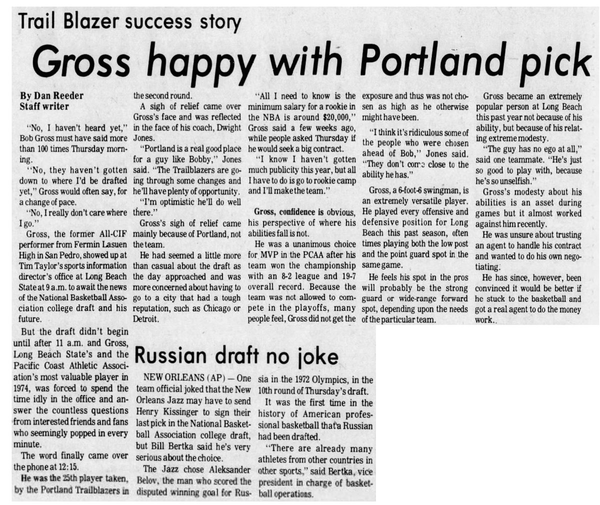 77Blazers's tweet photo. May 29 1975 - The @trailblazers select @LionelHollins14 of @SunDevilHoops &amp; #BobbyGross of @LBSUMBB in 1975 @NBADraft. 

The #Blazers also drafted players from @OregonMBB, @BeaverMBB, @PortlandMBB, &amp; @psuviksMBB 

#RipCity https://t.co/t7lxlZklfg