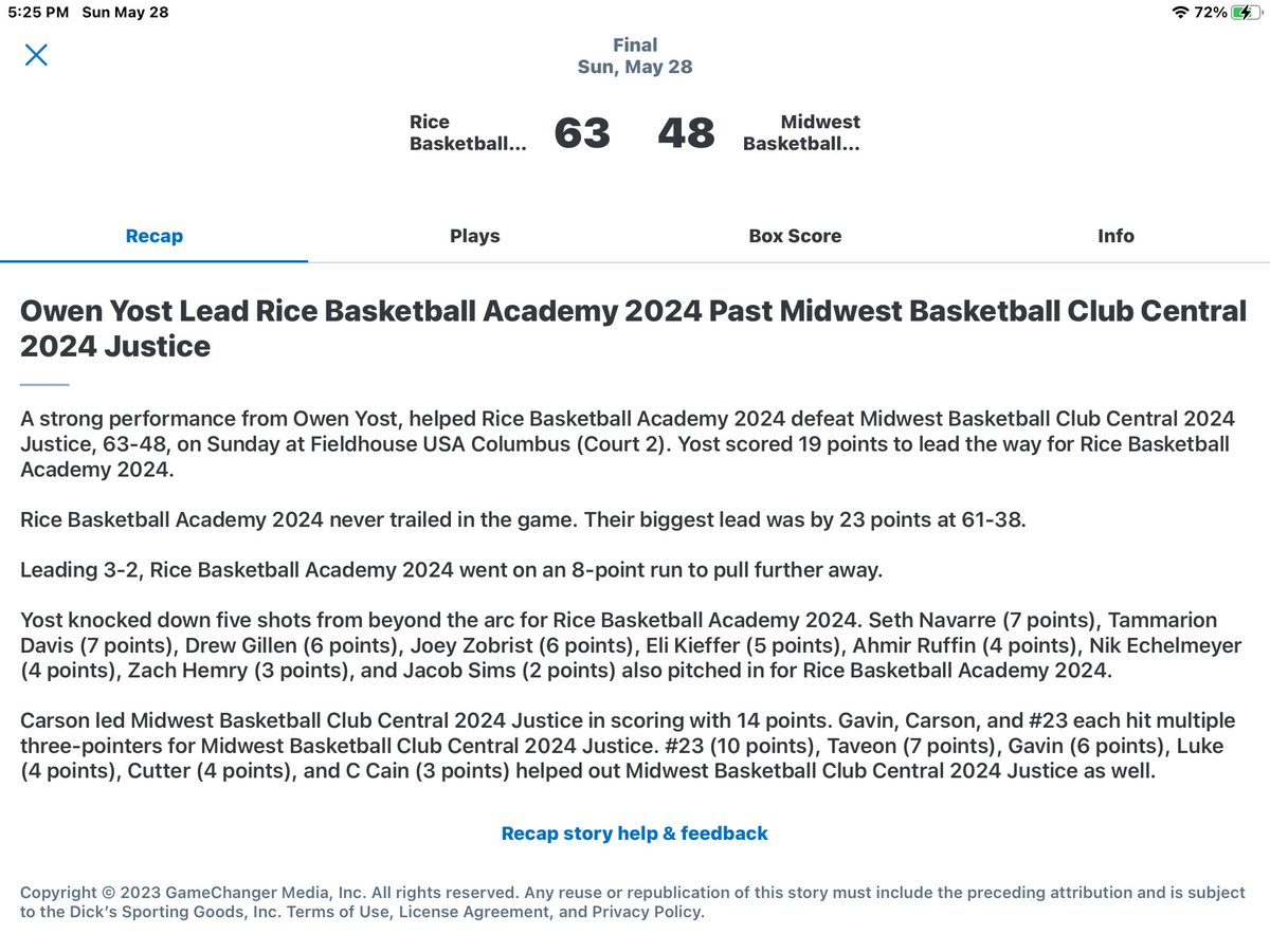⁦<a href="/OwenYost5/">Owen Yost</a>⁩ &amp; RBA went 3-1 in Columbus.  Slow start and solid finish for the squad.  Owen had 12, 18, 20, &amp; 21. Avg 2 stl/gm, 1 ast/gm, plus a few high flying rebounds. ⁦@lrice33⁩ ⁦@CSCHSHoops⁩ ⁦@mikerothou⁩ ⁦<a href="/PrepHoopsOH/">Prep Hoops Ohio</a>⁩ ⁦<a href="/PHCircuit/">Prep Hoops Circuit 🏀</a>⁩