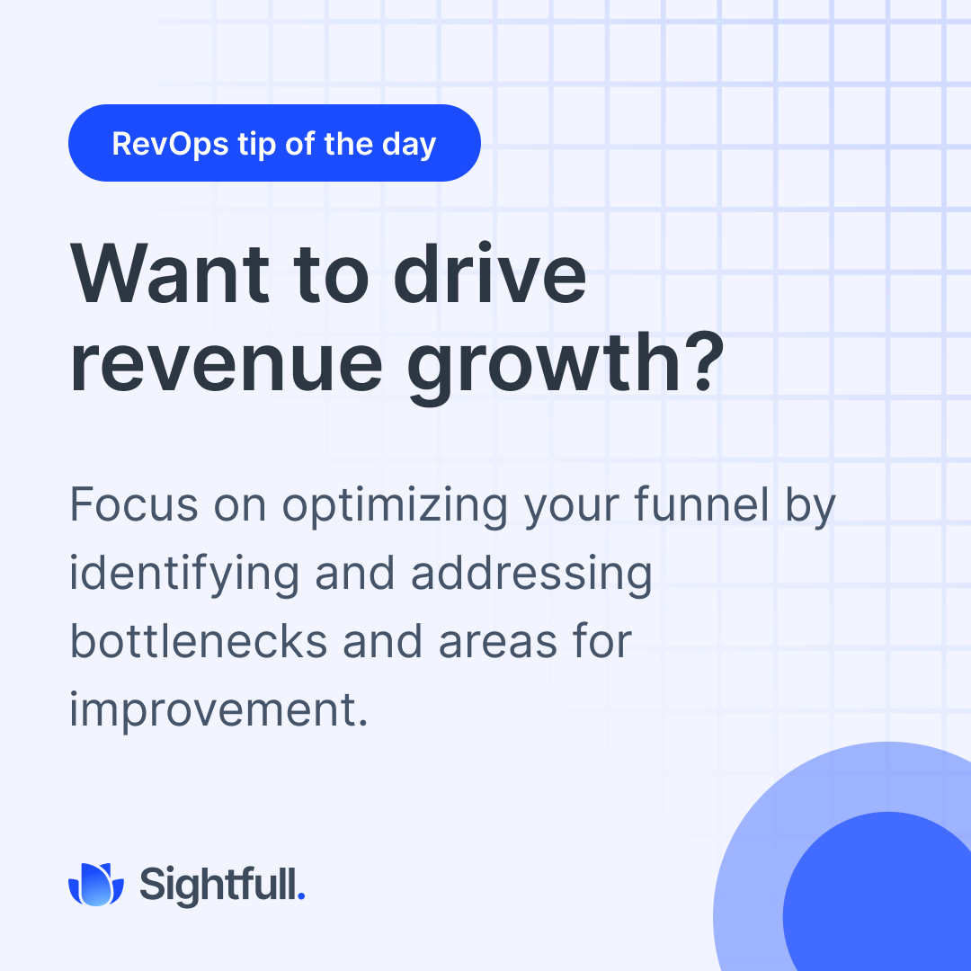 SightfullCo's tweet photo. Want to accelerate revenue growth? Analyze your sales funnel to identify and tackle bottlenecks and areas needing improvement. Optimize the customer journey &amp; you'll streamline the path to conversion and maximize your revenue potential. #RevOpsTip #RevenueGrowth https://t.co/imqDJGxk4T