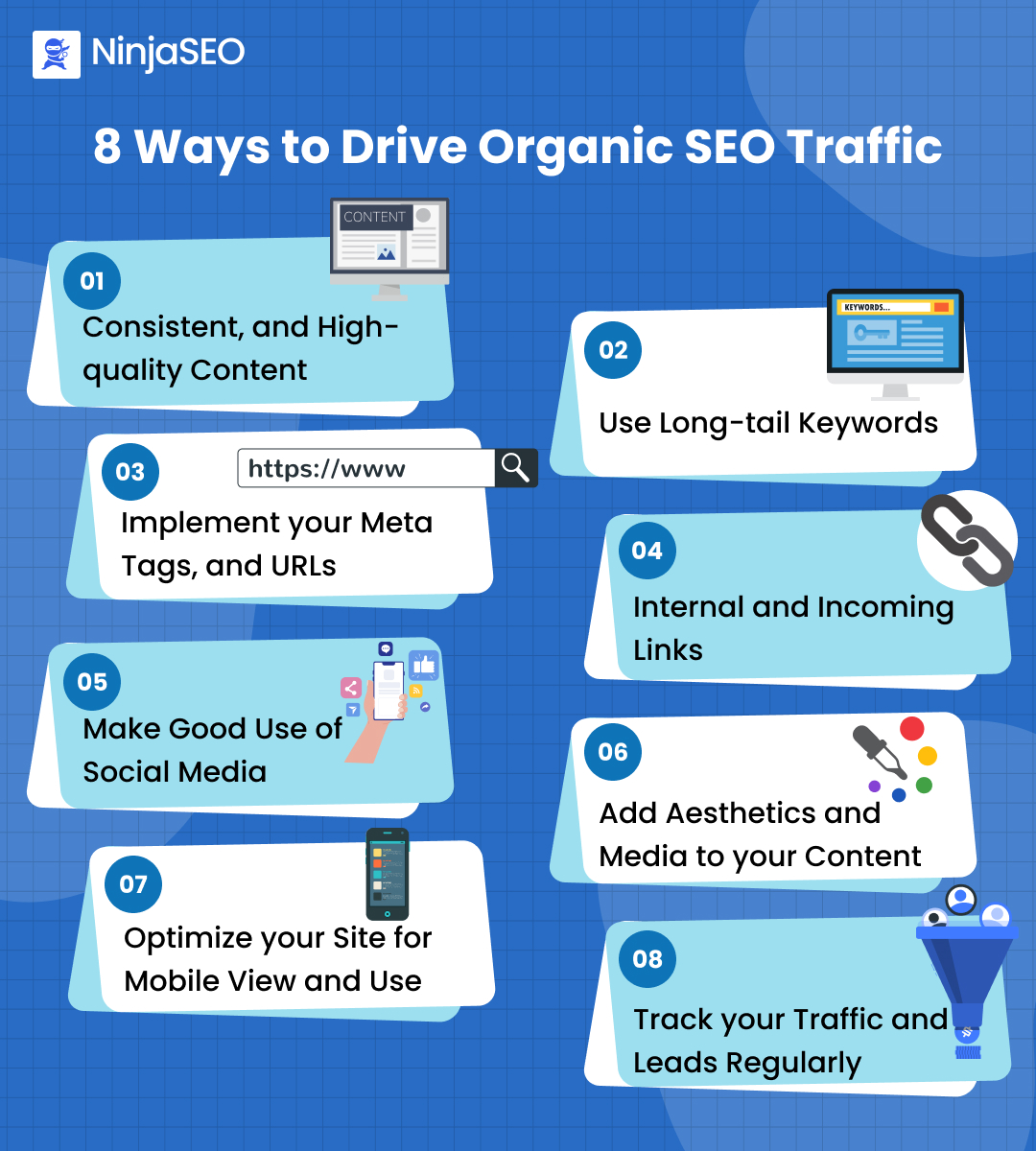 Want to ensure your website is optimized for search engines and user experience? Check out these 8 tips for driving organic SEO traffic and improving your online presence.

Visit: lnkd.in/gYw54x2a

#SEO #OrganicSEO #OnPageSEO #NinjaSEO