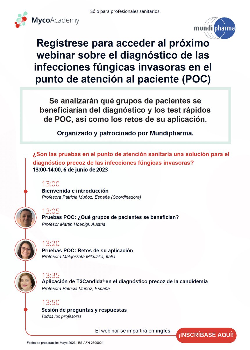 SMMCmicromadrid's tweet photo. ¿Son las pruebas en el punto de atención sanitaria una solución para el diagnóstico precoz de las infecciones fúngicas invasoras?, si eres profesional sanitario, asiste el próximo 6 de junio a partir de las 13:00 horas a este webinar para descubrirlo  https://t.co/8Qm30CMvGN https://t.co/5oCaSK3VSa