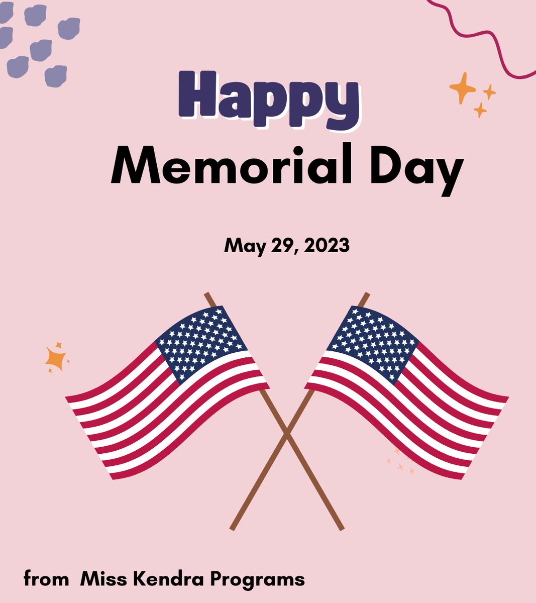 MissKendraProg's tweet image. Happy Memorial Day from Miss Kendra Programs! #MissKendraPrograms