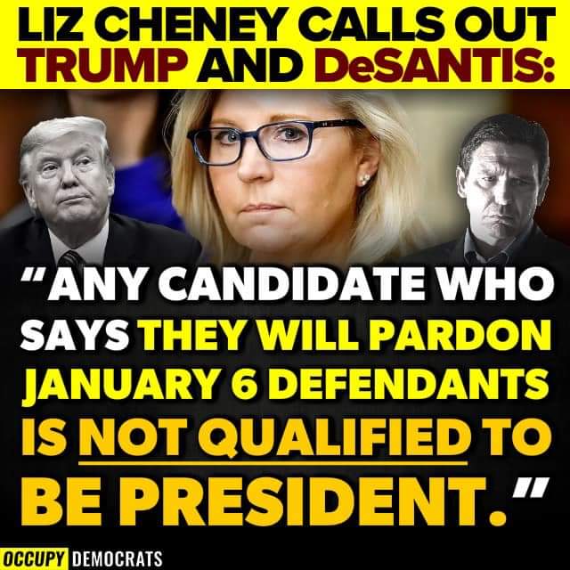 Liz Cheney has called out Donald Trump and Florida Governor Ron DeSantis. Both former President Trump and Governor DeSantis have stated that they will pardon the insurrectionists who have been found guilty of seditious conspiracy.