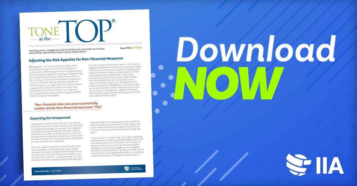 Quick Poll results are in. Download latest Tone at the Top by #TheIIA to see how respondents rate the value created from internal audit’s use of data analytics or 
automation. okt.to/vPtenq