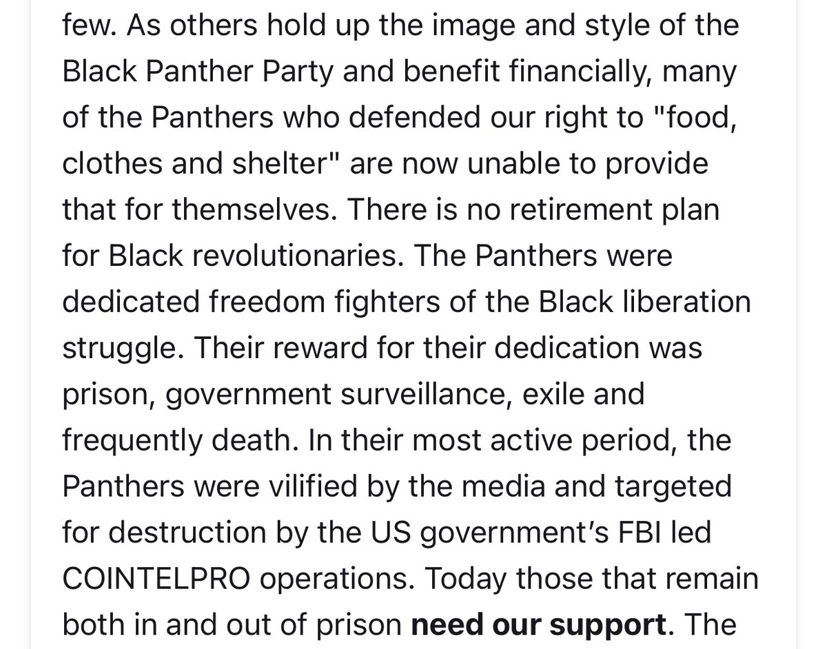Memorial Day seems as good a day as any to mention this again, but a thing I contribute to monthly is the Mutual Aid for Veteran Black Panther Party Members patreon. I believe in and deeply respect their work. Maybe you can add to it. 

patreon.com/veteranbppmutu…