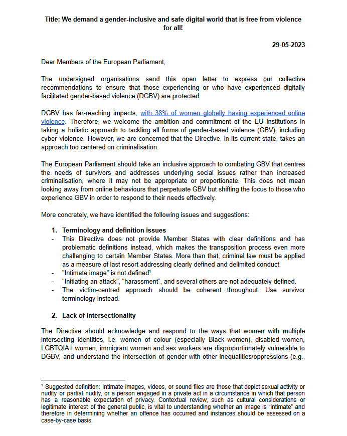 DATAWO_'s tweet photo. We are publishing the #open_letter we submit to the Members of the @Europarl_EN in order for them to take into account our concerns regarding some provisions of the European #Proposal #Directive on #violence_against_women & #domestic_violence. 1/3
https://t.co/DRhrgQ0RbL https://t.co/myee3p1yhq