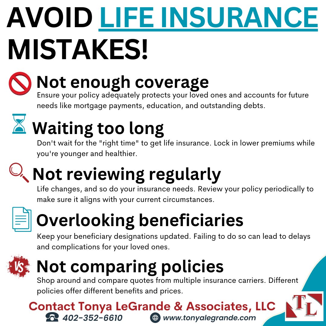 Protect your loved ones with the right life insurance. Don't make these mistakes! Talk to us today at 402-352-6610 for the best coverage options. #LifeInsuranceMistakes #ProtectYourFamily #InsuranceCoverage