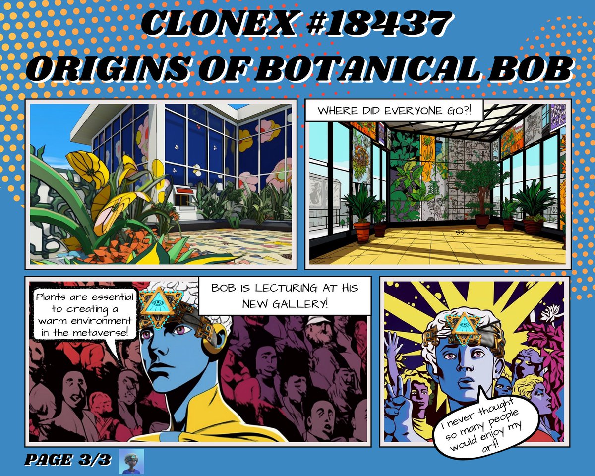 Excited to unveil the 1st issue of the #CloneX18437 #BotanicalBob comic! @RTFKTcreators 
This short pilot introduces Botanical Bob- a clone who is inspired by diverse forms of plant life, turning them into NFTs, and eventually becoming recognized across the metaverse for his art!
