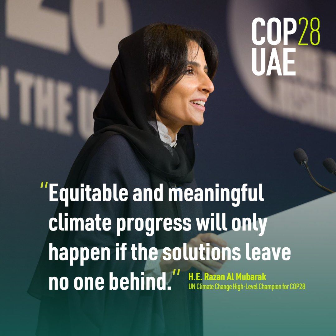 “Equitable and meaningful climate progress will only happen if the solutions leave no one behind,” stressed Razan Al Mubarak, @hlcchampions for #COP28UAE, at the #RoadToCOP28 event adding that inclusivity is a key priority.