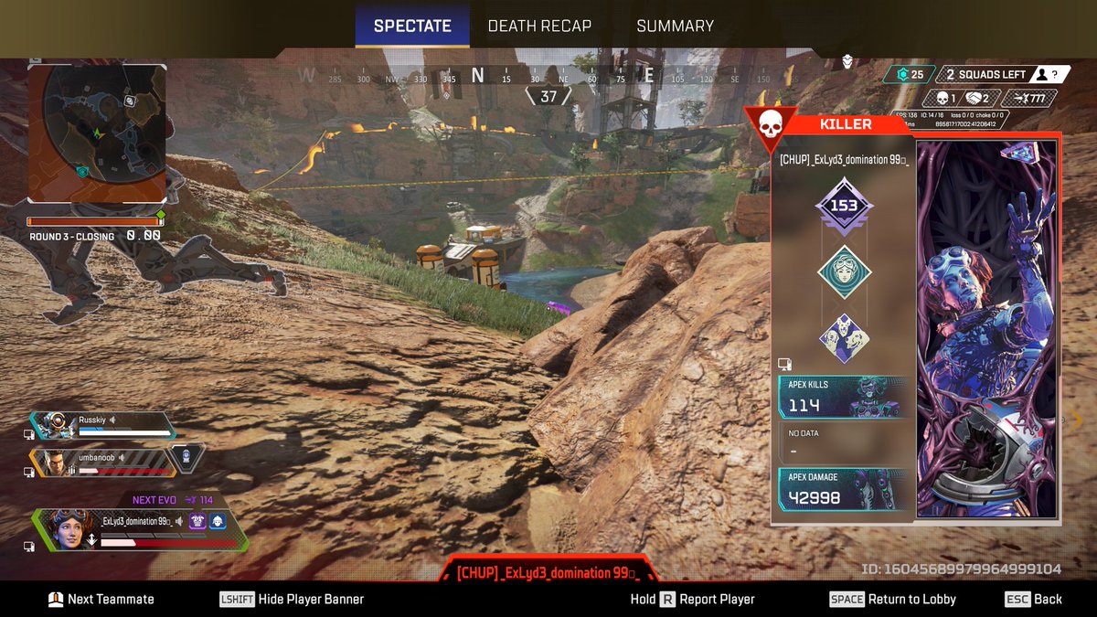 Rangblade's tweet photo. @RSPN_Hideouts 

I just started playing Apex and began with my orientation matches. All my team mates where level 1 to 10 but then I ran into those players of which the Horizon was 153 and the Bangalore level 500+.

They had weird movement which made them impossible to hit. https://t.co/MB049KJYvn