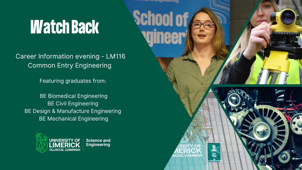 #ICYMI For those who may have missed our recent career information evenings @UL and have someone sitting the Leaving Cert.  

A recording of the session featuring graduates from our Common Entry Engineering programme can be accessed here: bit.ly/3MZvqFo

#StudyAtUL