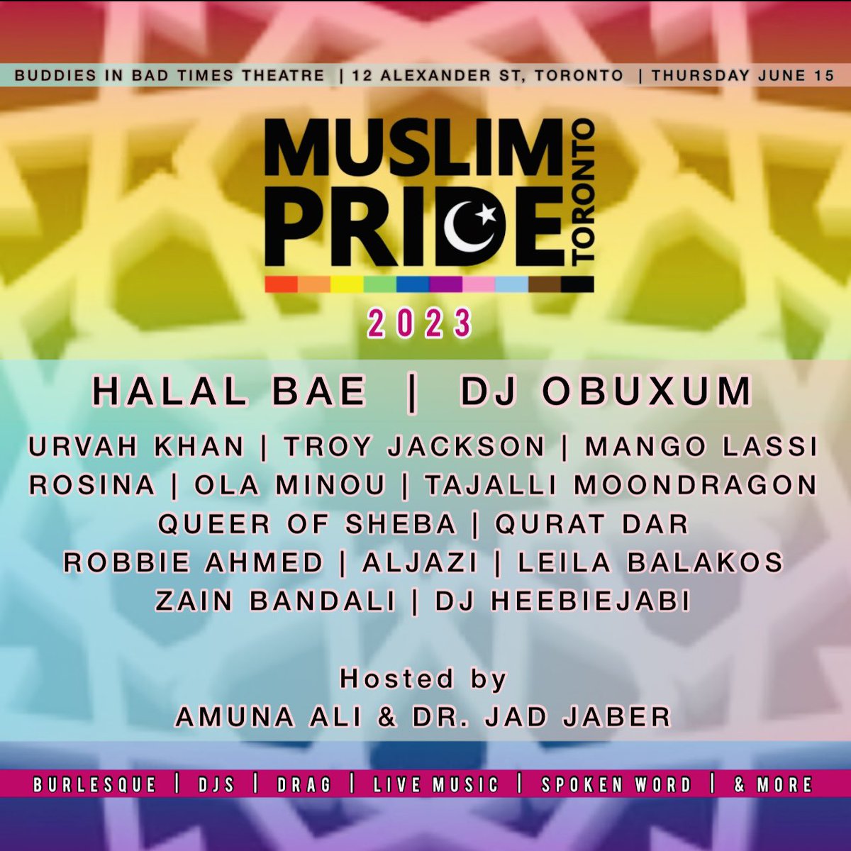Catch me Urvah Khan and my band performing at Muslim Pride Toronto at <a href="/buddiesTO/">Buddies in Bad Times Theatre</a> on June 15. See y’all there. Tickets here: buddiesinbadtimes.com/show/muslim-pr…