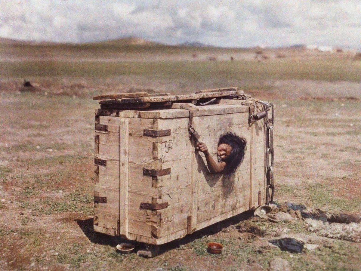 Mongolian woman condemned to death by starvation for adultery, 1913.