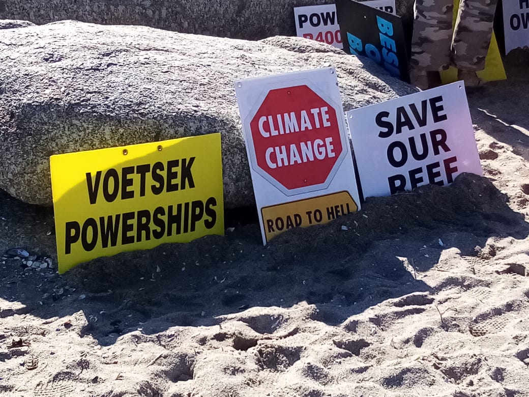 Over the weekend, small-scale fishers and civil society gathered in Langebaan to protest against #Karpowership, as we all as a potential #fishfarming project to take place in Langebaan.