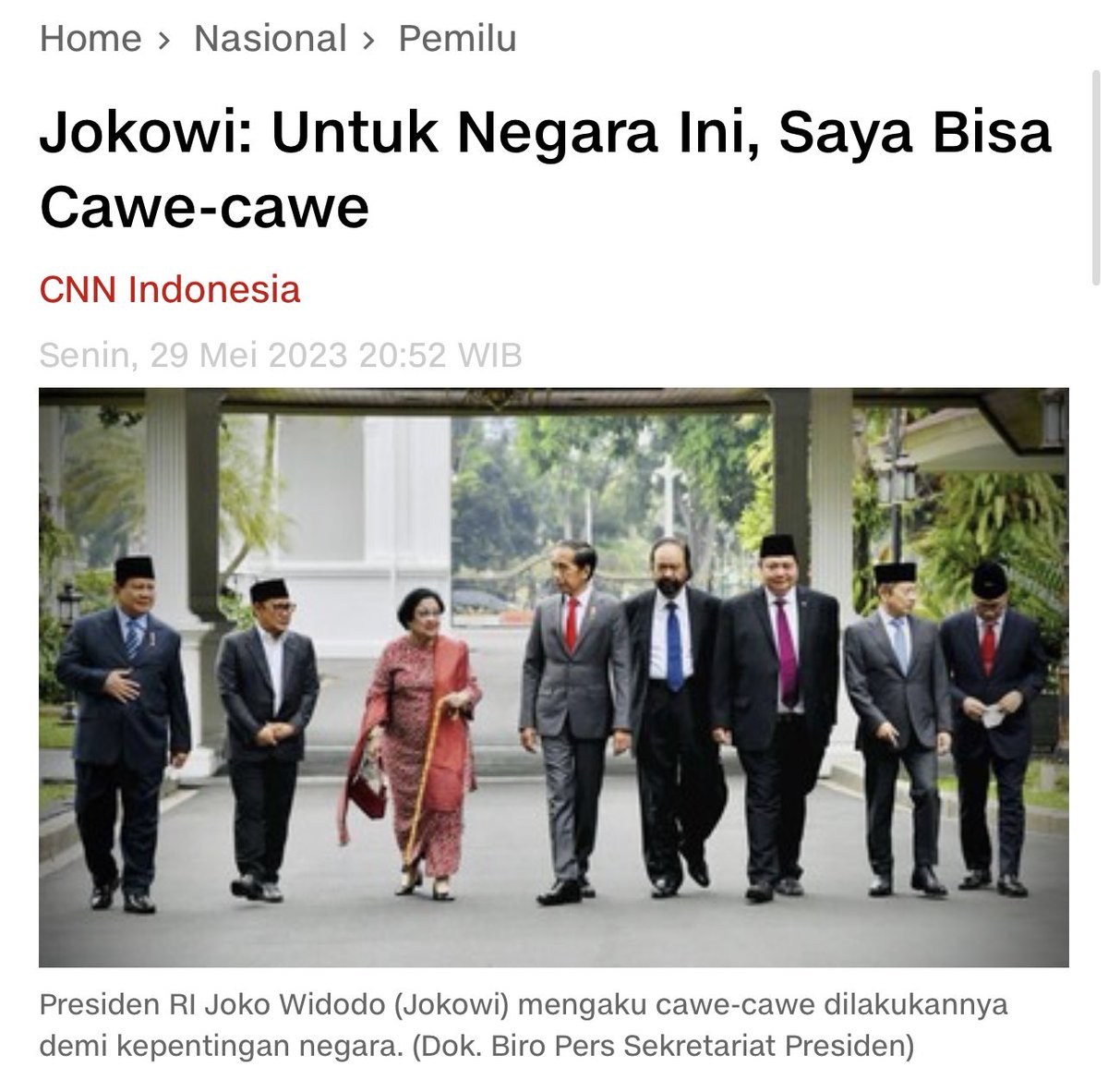 Partai Garuda mengatakan bahwa Presiden Jokowi wajib cawe-cawe untuk kemaslahatan bangsa dan tidak ada hal yang dilanggar berdasarkan konstitusi, malah wajib. Presiden <a href="/jokowi/">Joko Widodo</a> pun mengatakan hal yang sama..

Sampai detik ini, tidak ada yang bisa menunjukkan ada pelanggaran jika