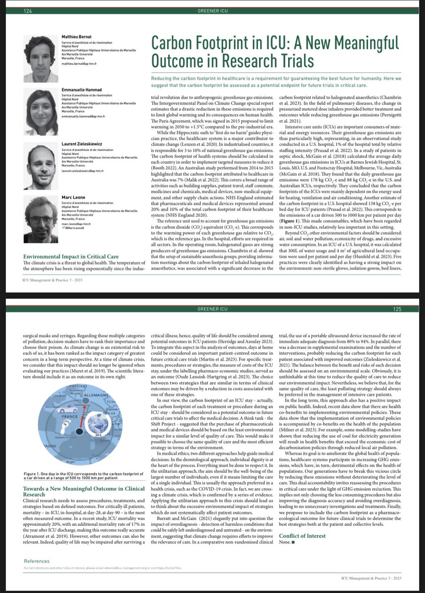 MarcLeone8's tweet photo. #Carbon footprint as a meaningful outcome for future research in ICU #OurContribution to GreenerICU @ICU_Management 🙏 Thanks @jlvincen and @SamnaGhani 🙏 @SFAR_ORG @SFARJeunes @aphm_actu @ESICM @univamu https://t.co/MG7n18bGot