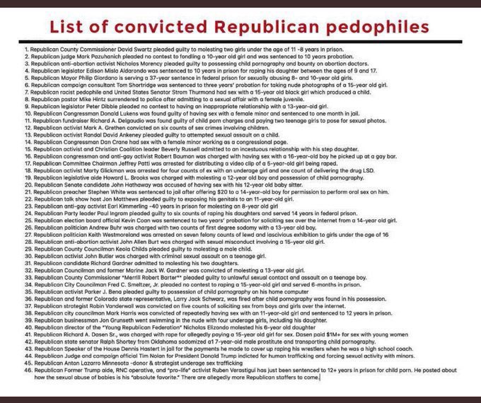 @st1lla1n7a807 @RonFilipkowski @buckwild8448 Funny, most of the pedos seem to be on your side of the aisle.