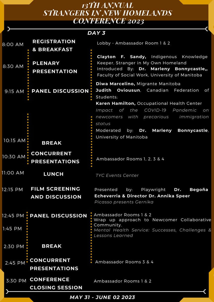 Join us as we unveil the program schedule for the highly anticipated Strangers in New Homelands Conference 2023. Which kicks off on Wednesday, the 31st of May and ends on Friday, 2nd June. 
#StrangersConference