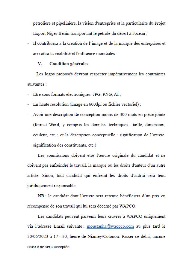 Appel à candidatures pour la création de logo pour les Sociétés <a href="/wapcobenin/">WAPCO Benin</a>   et @wapconiger 
Pour plus d'information, cliquez ici wapconb.com/news/detail?id…