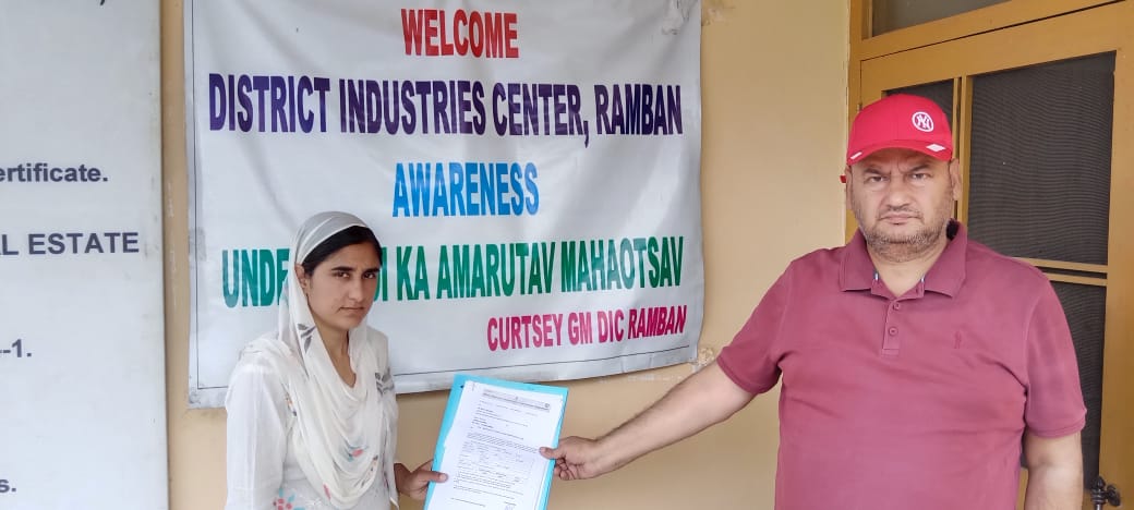 On 29.05.2023, Ms Nuzhat Shah and Ms Shamima Bano are given loan assistance by DIC Ramban for setting up their own entrepreneurship under Prime Minister Employment Generation Programme.This is for encouragement of women entrepreneurship in the district.