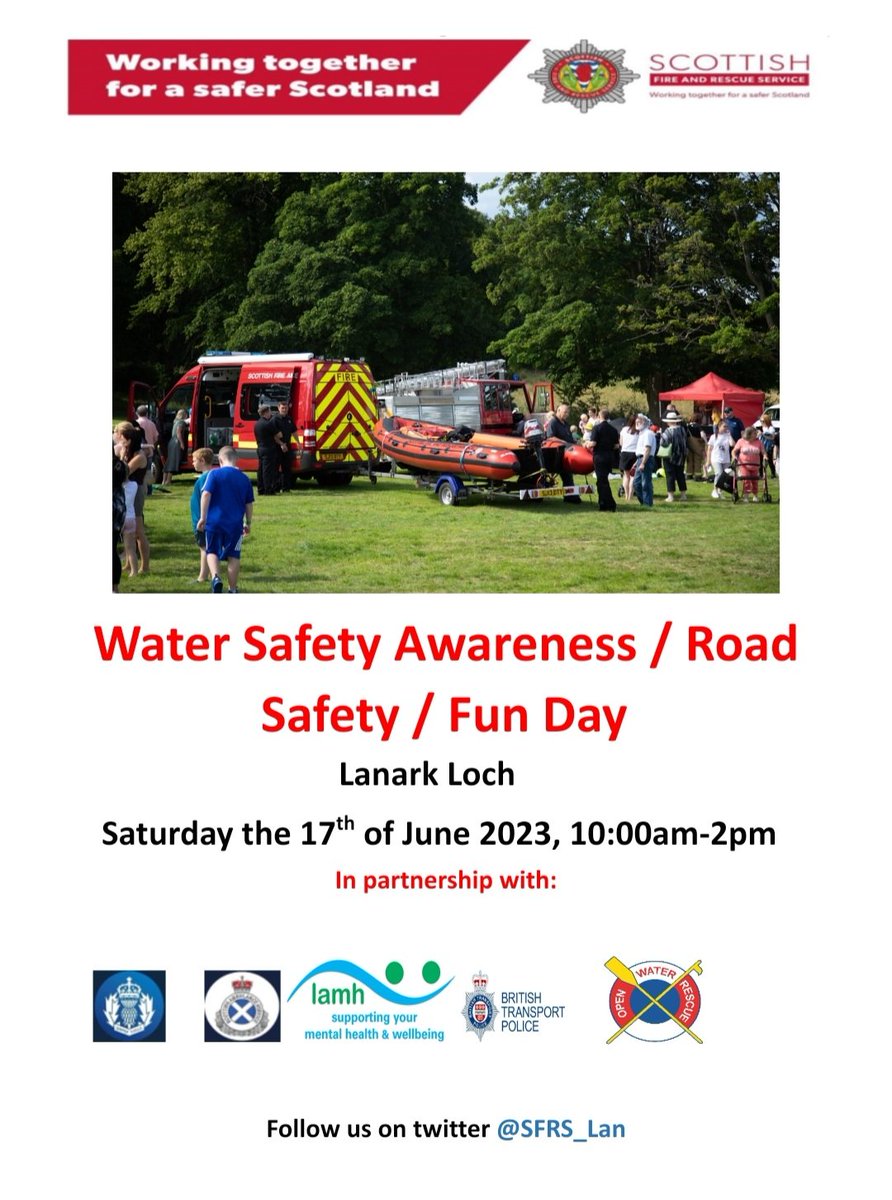 Join us for water safety, AED &amp; CPR awareness at Lanark Loch <a href="/SouthLanCouncil/">South Lanarkshire Council</a>. Along with  <a href="/SFRS_Lan/">SFRS Lanarkshire</a>, @BTPWestScot
<a href="/TeamLamh/">LAMH</a> <a href="/PSOSLanarkshire/">Police Scotland Lanarkshire</a> <a href="/Scotambservice/">Scottish Ambulance</a> <a href="/Lanark_CFR/">Lanark Community First Responders</a> <a href="/RLSSUK/">Royal Life Saving Society UK - RLSS UK</a>, <a href="/WaterSafetyScot/">WaterSafetyScotland</a> 🛟
#lifesaving