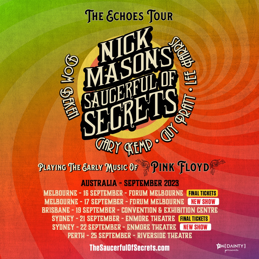 Nick Mason's Saucerful Of Secrets (official) on Twitter: "Australia! We are thrilled to announce that we have added two shows in Melbourne and Sydney. Looking forward to bringing #SaucerfulOfSecrets #TheEchoesTour your way
