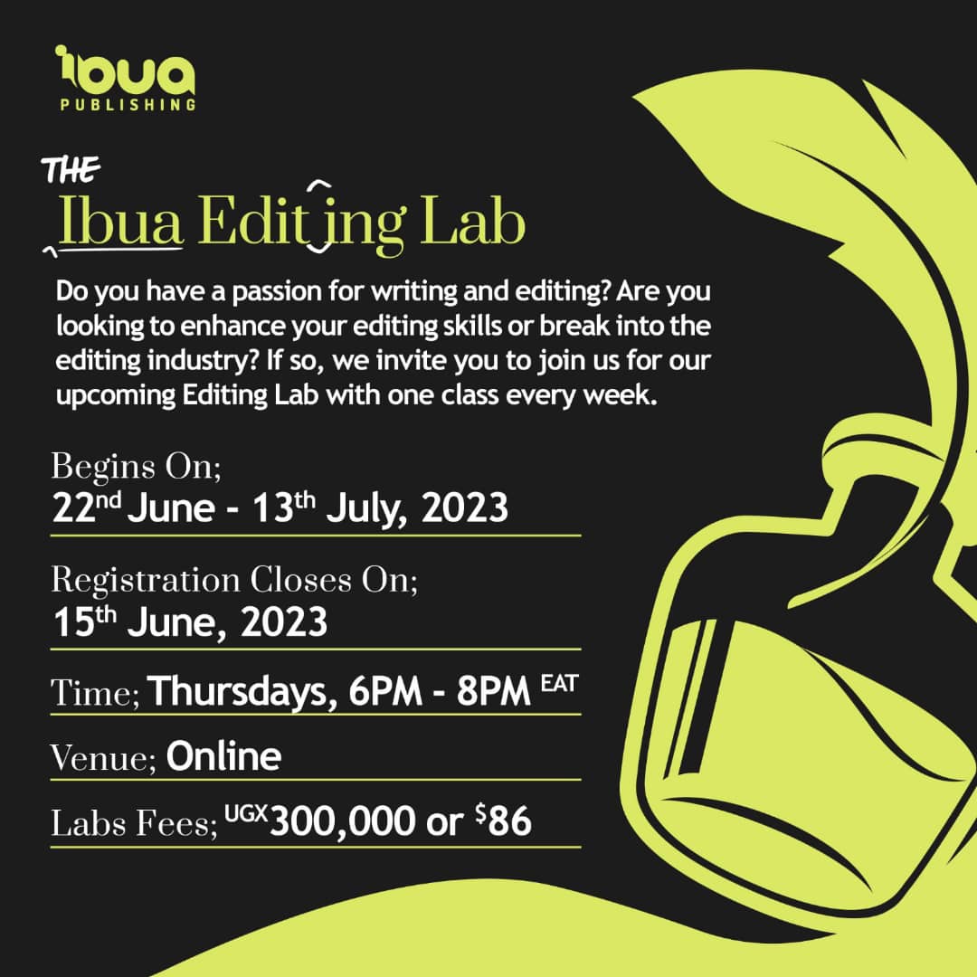 "Good afternoon friends. This year, I'll attempt to teach everything I've learned about editing over the last fourteen years, at the Ibua Editing Lab."  Crystal Rutangye Bazirake.

To register: forms.gle/XHzna1n7c6Gryf…

@IbuaJournal <a href="/crystalrutangye/">crystal rutangye</a>