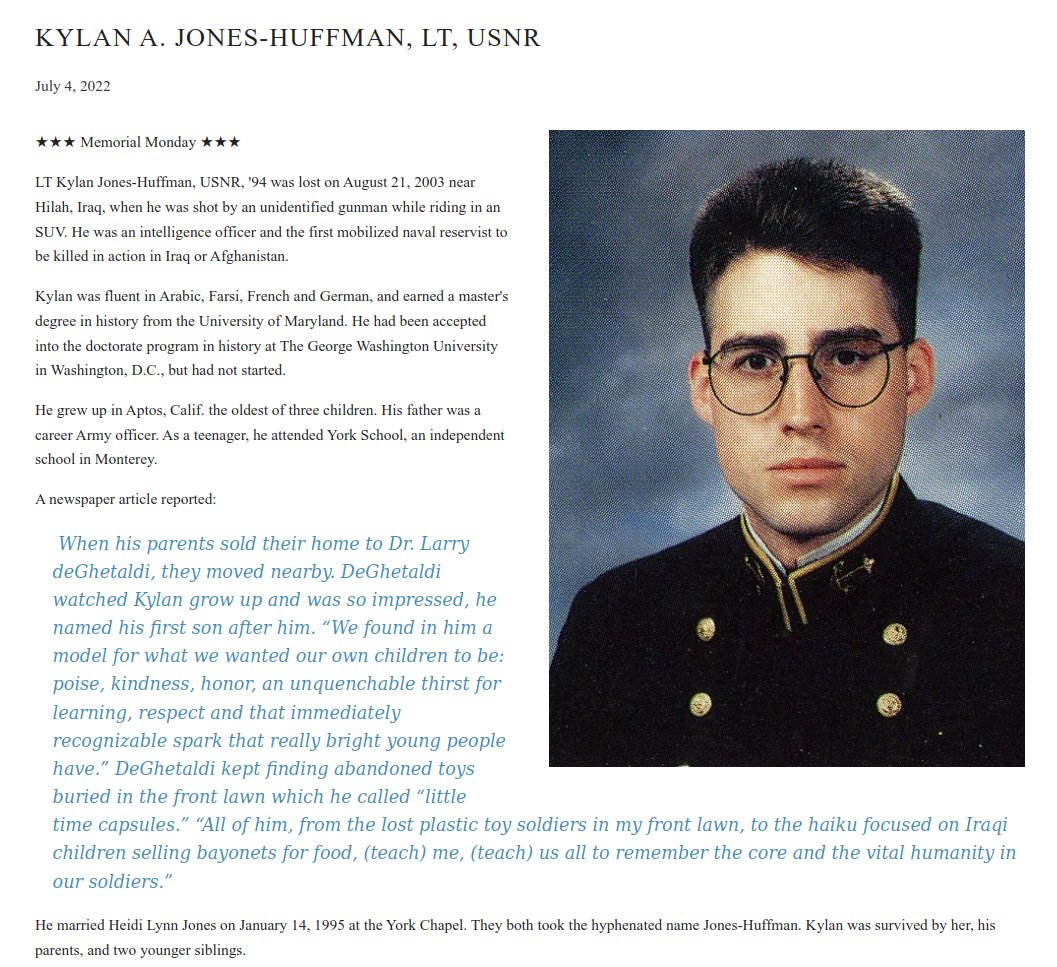 foundring1's tweet image. Remembering Kylan Jones-Huffman, the first mobilized naval reservist to be KIA in Iraq.

I was named after Kylan, my neighbor.

I was proud to be in advanced math classes in high school. It was humbling to learn that Kylan had been a full YEAR ahead of me! 

A genius and a poet🙏