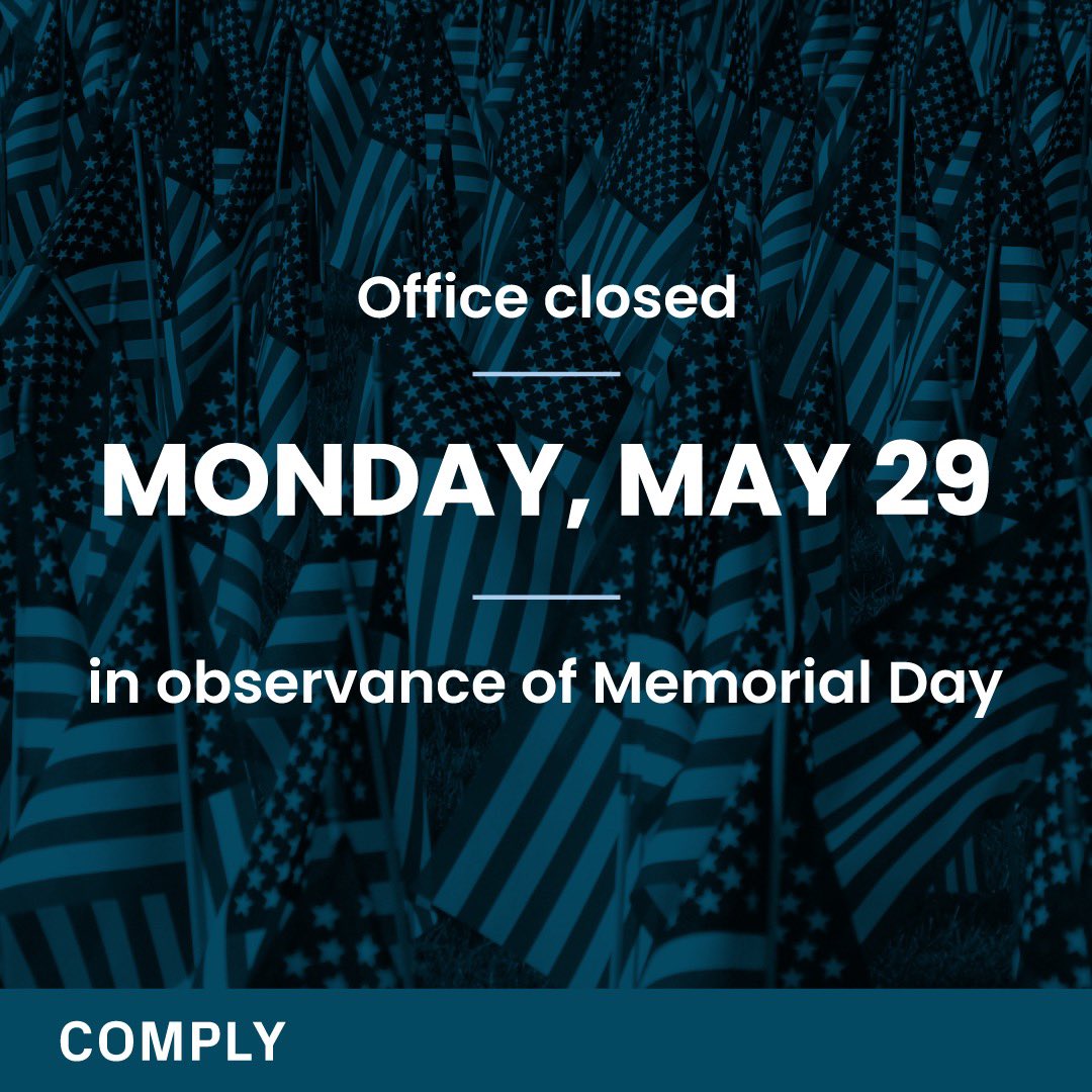 Our offices will be closed today, May 29th, in observance of Memorial Day.

On this day, we remember and honor those who have bravely served in our armed forces and made the ultimate sacrifice for our freedom.