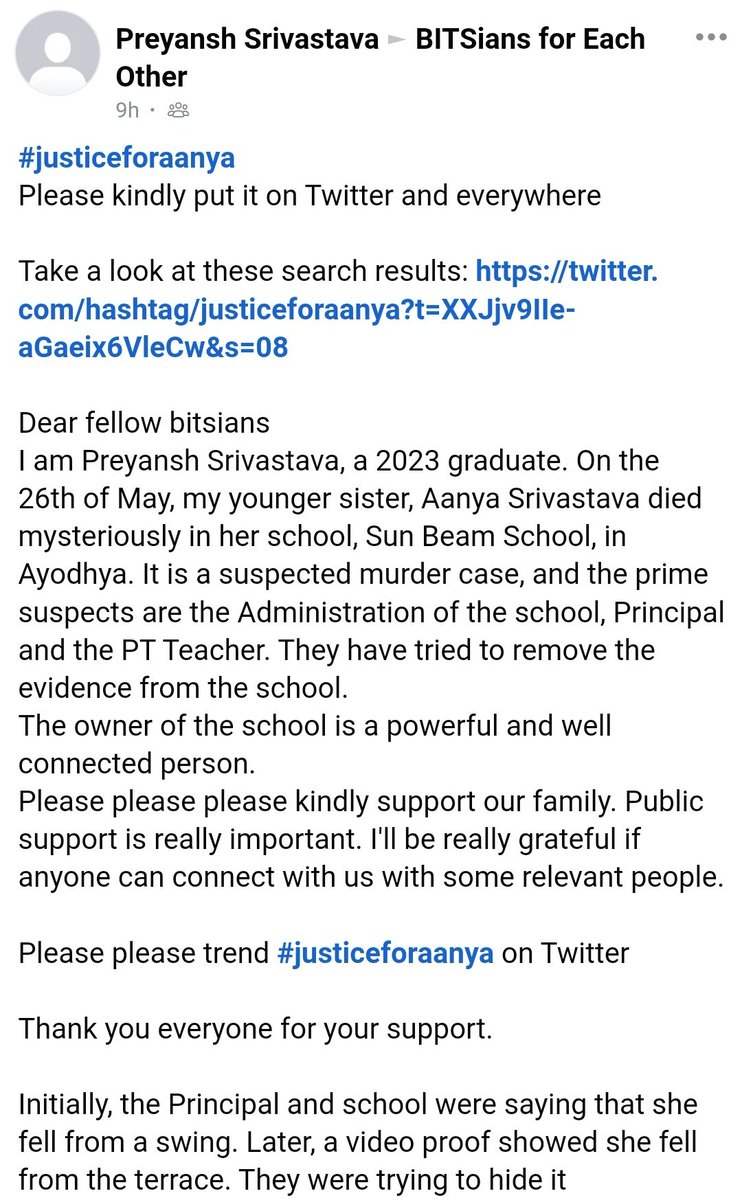 Aryakris_20's tweet photo. Please spread the word. 
#justiceforaanya https://t.co/qZ8Ef4mMfC