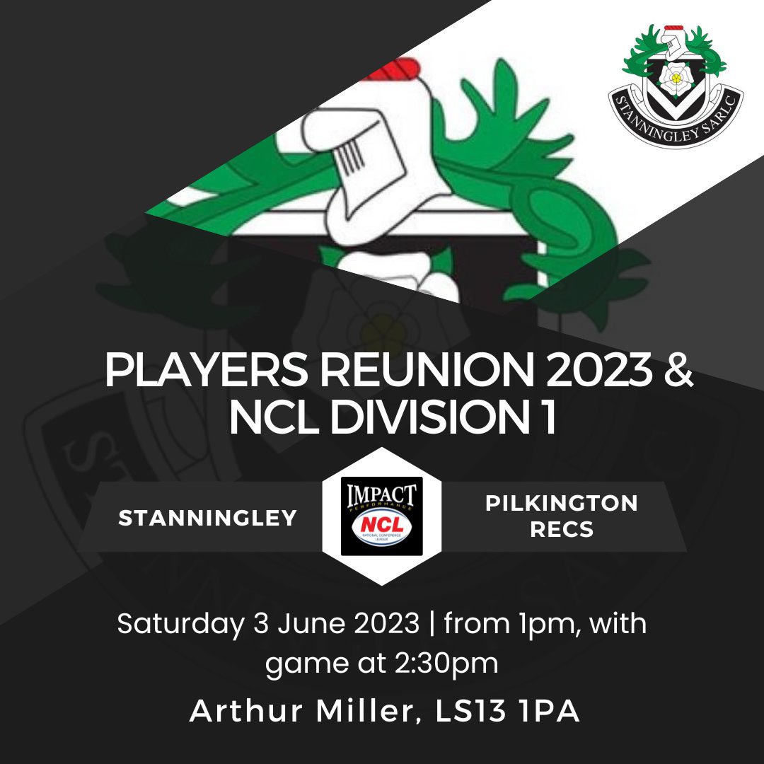 tombell1987's tweet photo. SAT 3 JUNE 2023

Saturday we return to the Arthur Miller to face @PilksRecsARLFC in @OfficialNCL Division 1.

This will also be our Annual Players Reunion. Hope to see a few of you down to share a beer, memories and catch up with friends old and new.

#RugbyLeague https://t.co/LsHc776PZI