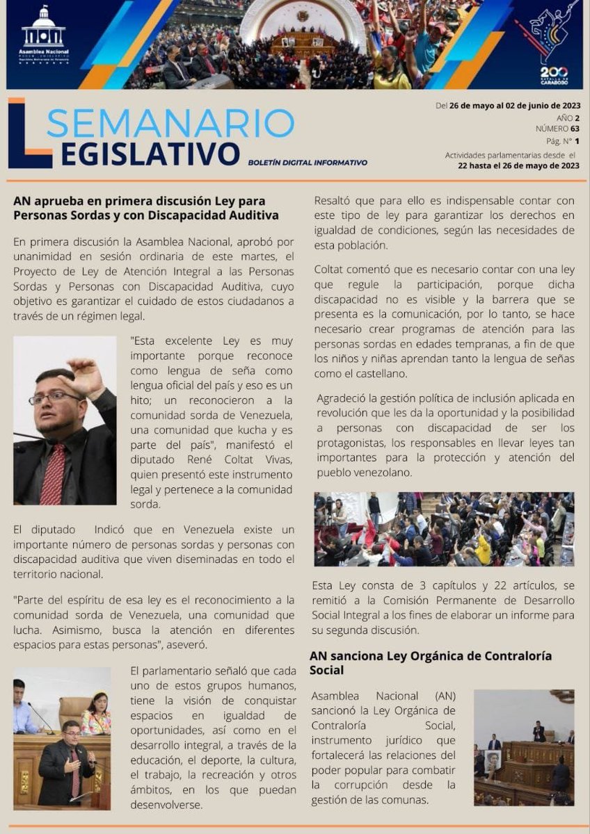 Semanario Legislativo de la Asamblea Nacional N. 63 #29May #UniónSuramericana @NicolasMaduro @AmkValentina @jorgerpsuv @pinfantea