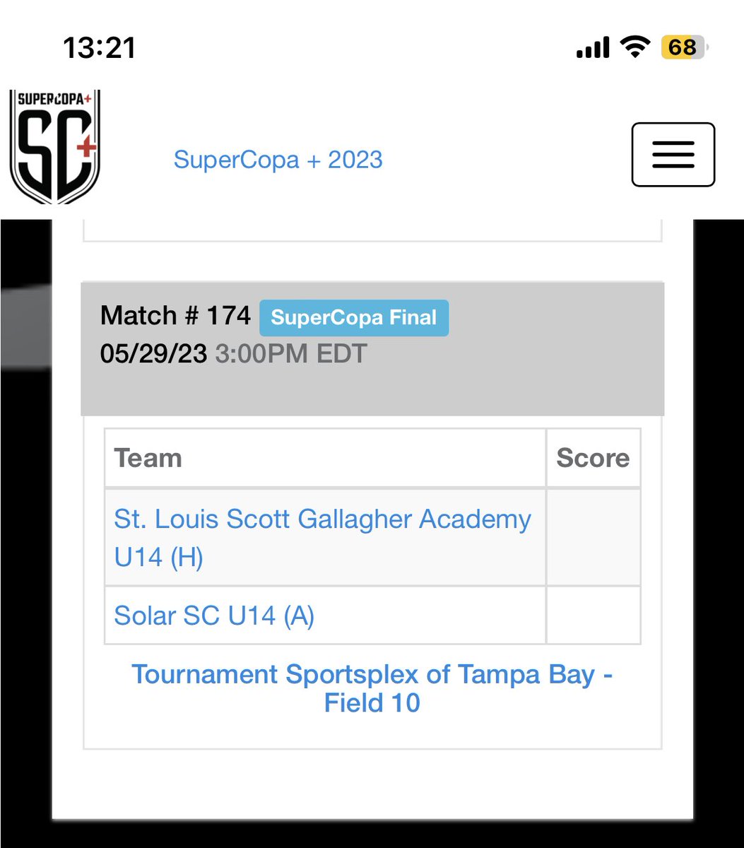 .⁦@SolarSoccerClub⁩ 2009 Academy will play final ⁦@TheSuperCopa⁩+ today at 3:00 pm against St Louis Scott Gallagher. Let’s go Solar! #solarnation #wearesolar #solarproud