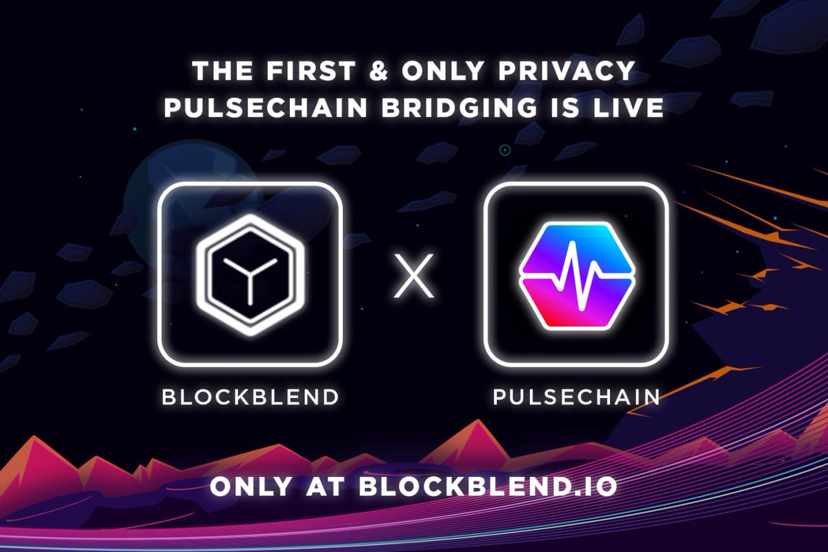 blockblendIO's tweet photo. #BlockBlend is excited to announce that #PulseChain has been added to our Anonymous Cross-Chain Bridge.

The First &amp; Only truly Anonymous X-Chain Bridge without the use of CEX now supports #PLS, 🪙 $BTC, 🔷 $ETH, 🔶 $BNB, 🔴 $AVAX, 🟣 $MATIC &amp; more! 

 https://t.co/qt0eWJ0eXD https://t.co/znWmCRdyXv