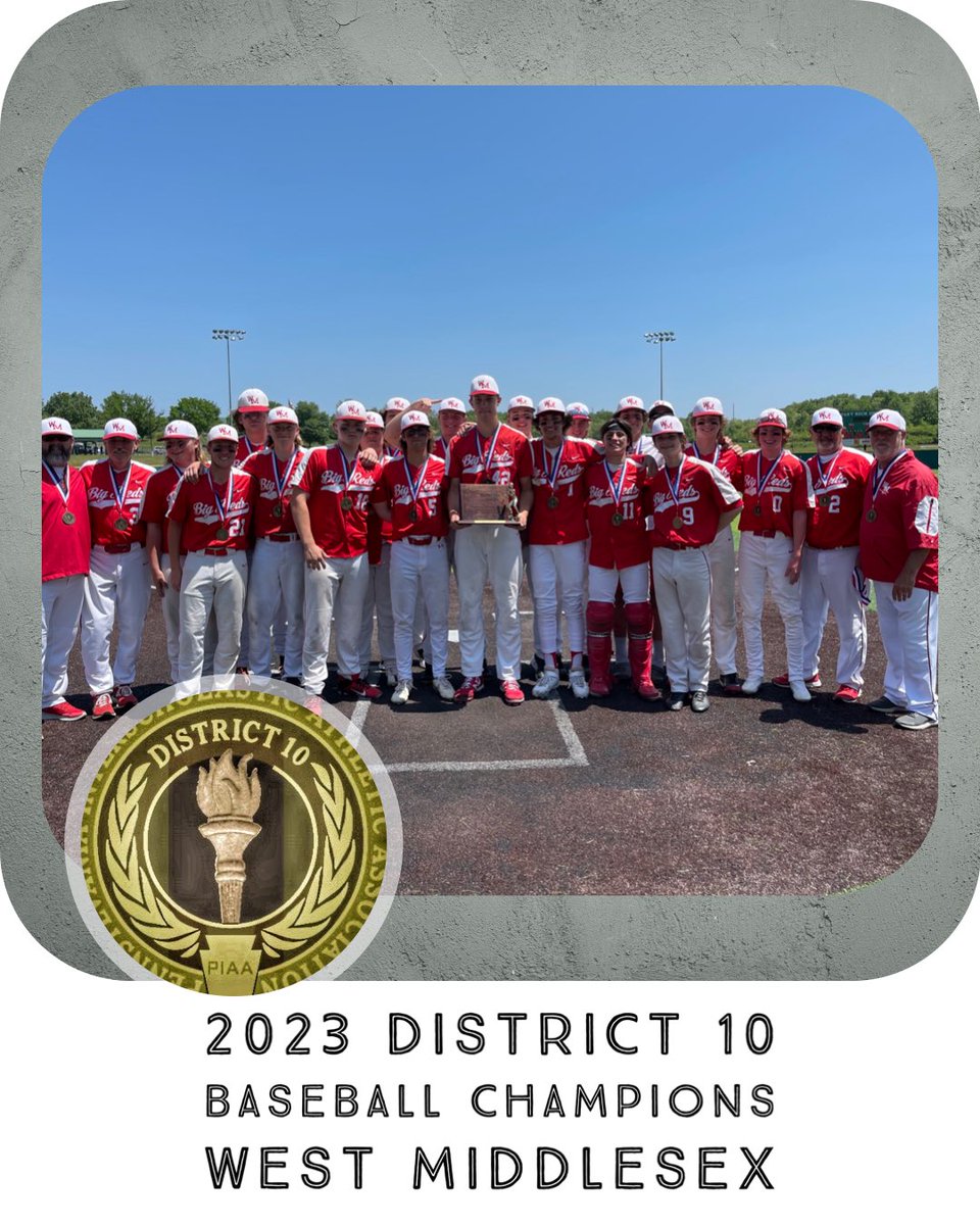 Congrats to West Middlesex - 2023 District 10 Class A Baseball Champions! 

This is the 2nd in a row and 8th overall D10 title for the Big Reds! 

⚾️🏆🥇🔟