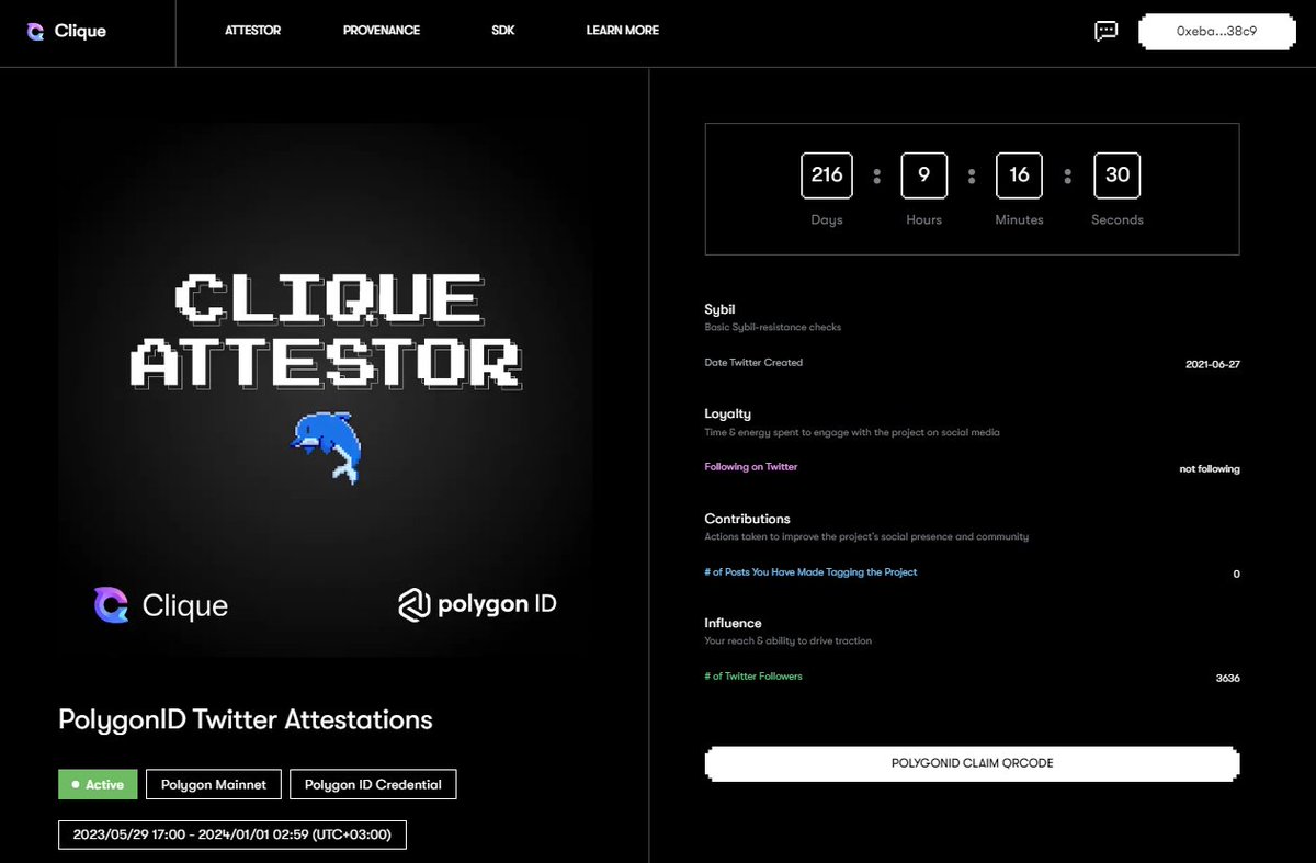Clique aslında bir digital kimlik sağlıyor.
Sybil önleme veya insan  kanıtı denebilir.
Polygon ID mobil uygulamasını indirdim.
M.mask cüzdan kelimelerini import ettim.
Twitter hesabını bağlayıp birkaç izin verdim.
En son ID'yi claim ettim.

Kripto'nun kabulunde kimlik(ID) çözümü