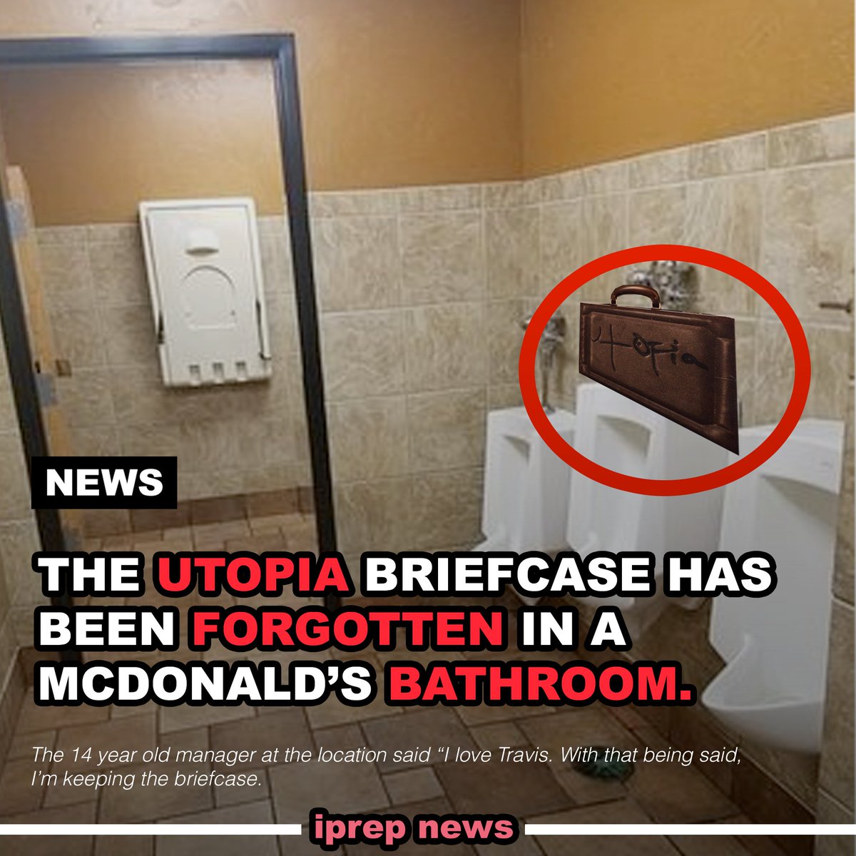 iprepnewsteam's tweet photo. Travis Scott has forgotten the Utopia briefcase in a McDonald's bathroom. https://t.co/hdGeFEcgo2