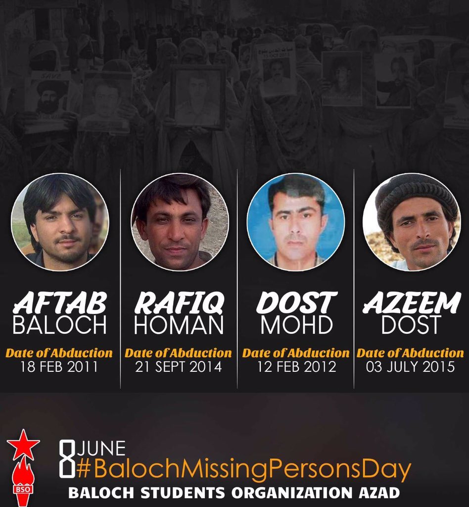 BSO__AZAD's tweet photo. Enforced disappearances are a grave violation of human rights, and the Baloch people have endured this tragedy for far too long. 

8th June #BalochMissingPersonsDay https://t.co/nEiH7OHgQx