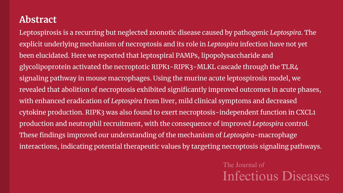 Lipopolysaccharide and Glycolipoprotein Coordinately Triggered Necroptosis Contributes to the Pathogenesis of Leptospira Infection in Mice

✅ Just Accepted
🔗 bit.ly/3ooeNtP