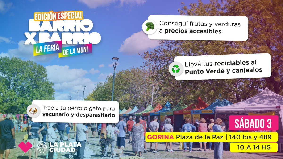 Se viene un finde de festejos en Gorina por el 100 Aniversario de la localidad! Te esperamos este sábado en La Feria de la Muni con los servicios municipales y muchas actividades para toda la familia! #BarrioXBarrio