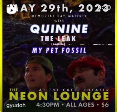 MON, MAY 29
DAYS OF DESOLATION +DAHMER DUCK + HUMAN OBLITERATION+THE PATH +MORMON MINCERS + HAPPY SOCIETY. 7pm @ CAFE COLON, ALLaGES, $15.

THE INTERRUPTERS+BEDOUIN SOUNDCLASH+THE SKINTS. 7pm @ ACEoSPADES, ALLaGES.

THE LEAK+QUININE+MY PET FOSSIL.4pm @ CREST THEATRE, ALLaGES, $6