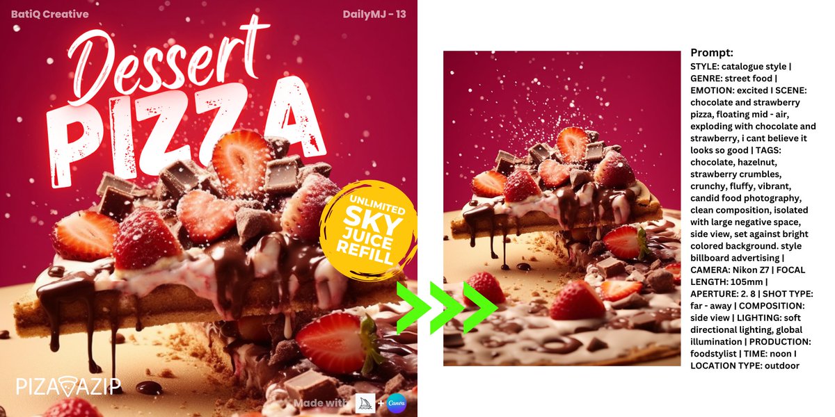 creative_batik's tweet photo. Post 13: Pizza. 

Sebab lama tak makan. Tu je. Personal favorite - Dominos. Sebab dia tak tebal, dough sedap lagi dr PH.

#MidjourneyAI #AI #graphicdesigner #dailyMJ #canva #dailychallenge https://t.co/ooRp6B6F9h