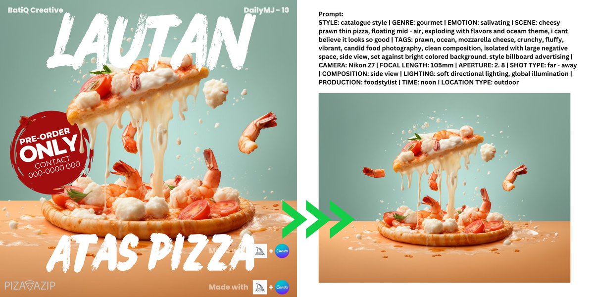 creative_batik's tweet photo. Post 13: Pizza. 

Sebab lama tak makan. Tu je. Personal favorite - Dominos. Sebab dia tak tebal, dough sedap lagi dr PH.

#MidjourneyAI #AI #graphicdesigner #dailyMJ #canva #dailychallenge https://t.co/ooRp6B6F9h
