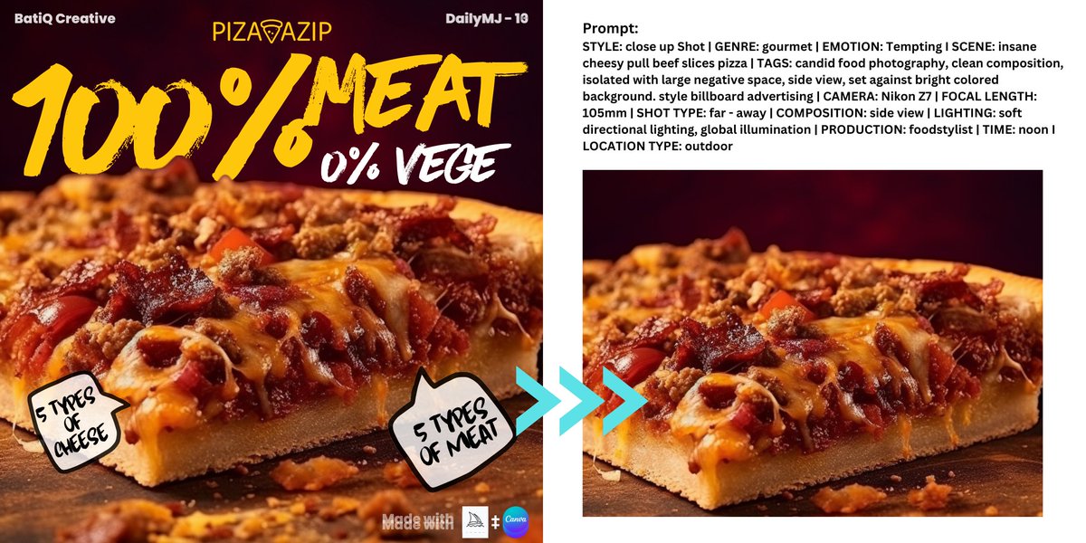 creative_batik's tweet photo. Post 13: Pizza. 

Sebab lama tak makan. Tu je. Personal favorite - Dominos. Sebab dia tak tebal, dough sedap lagi dr PH.

#MidjourneyAI #AI #graphicdesigner #dailyMJ #canva #dailychallenge https://t.co/ooRp6B6F9h