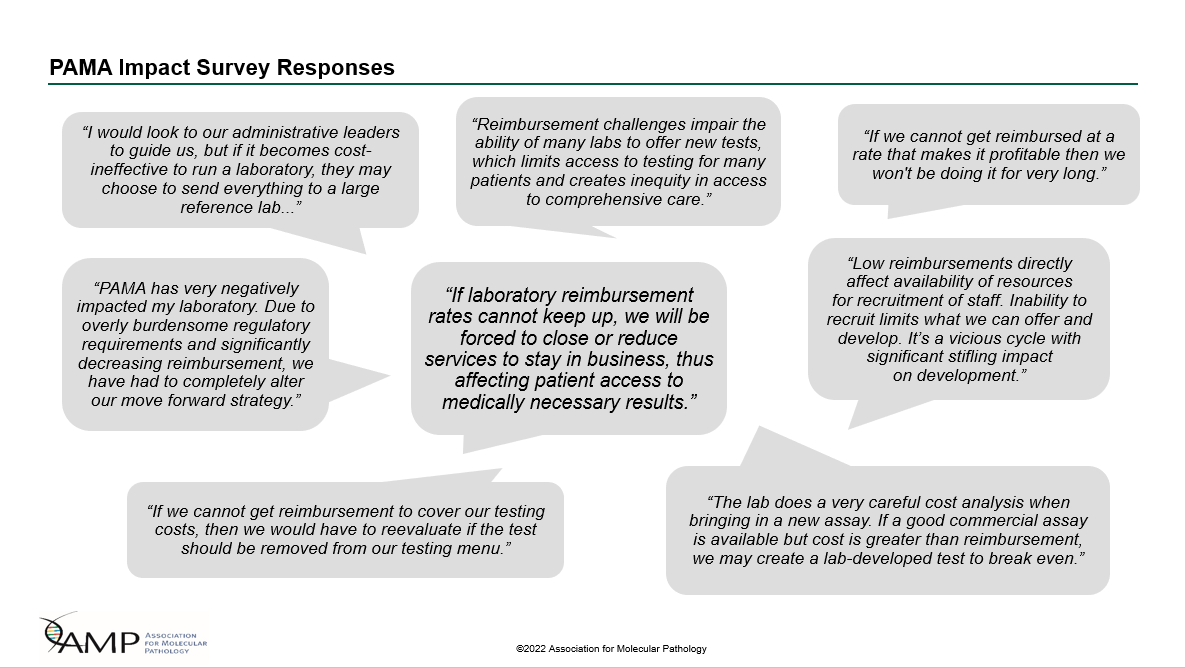 AMPath's tweet image. “If we cannot get reimbursed at a rate that makes it profitable [to test], then we won't be doing it for very long.”
Learn about #molpath testing challenges under #PAMA (and how it may impact patient care) in our latest report: ow.ly/6NeS50NGozb #AMPAdvocates #pathologists