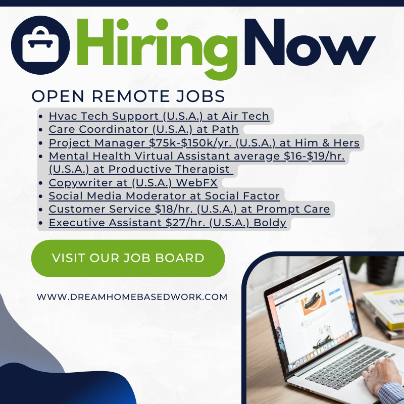 💥 Happy Memorial Day! NEW REMOTE JOBS: Care Coordinator, Tech Support, Virtual Assistant, and More! View all jobs 👇 👇 👇 

dreamhomebasedwork.com/work-at-home-j…