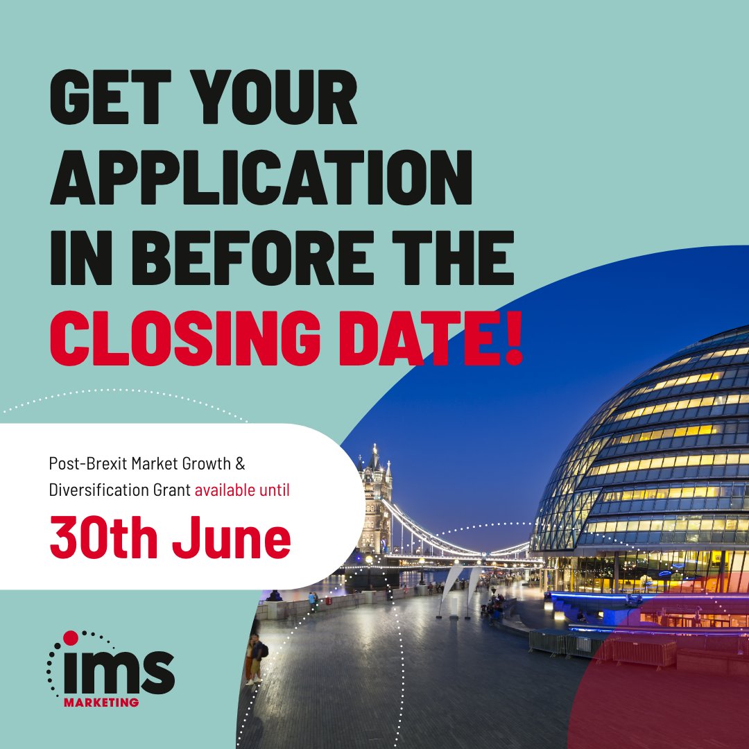 The Enterprise Ireland Post-Brexit Market Growth &amp; Diversification Grant -  open until 30th June.  

If you have been impacted by Brexit, it's a great opportunity to grow and diversify your business in new markets. 

bit.ly/42TNhnm