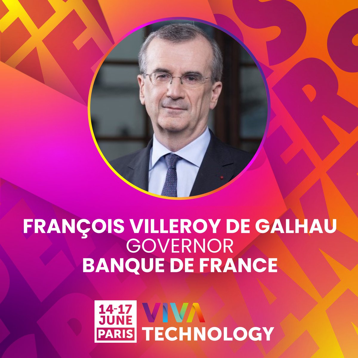 VivaTech's tweet photo. Honored to welcome François Villeroy de Galhau, Governor of @banquedefrance, as a speaker at #VivaTech! 👏

We will be rewriting the rules of decentralized finance on stage this June, don’t miss it 👇
https://t.co/N7cV5fFlwo https://t.co/lxIYJr2acT