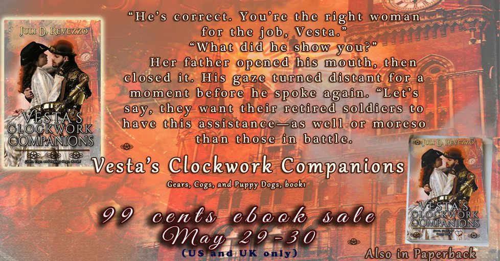 Now is the time to try Vesta’s Clockwork Companions! It is on sale for 99cents for the Memorial Day holiday at Amazon!

amazon.com/gp/product/B07…

#historicalromance #kindle #kindlecountdown 
#steampunk #99cents #BYNR #IARTG